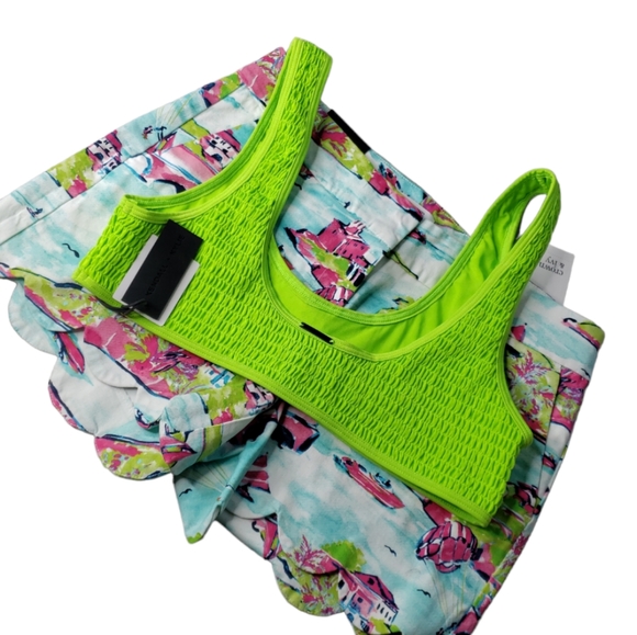 Kendal and Kylie Smocked Thermal Faux Button Scoopneck Bikini Top NWT Me… - Picture 8 of 16